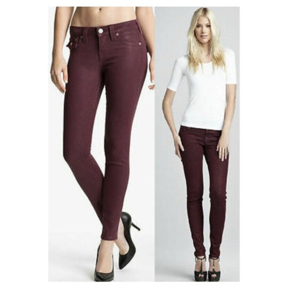 True Religion Serena Maroon Glitter Skinny Jeans - Picture 2 of 12
